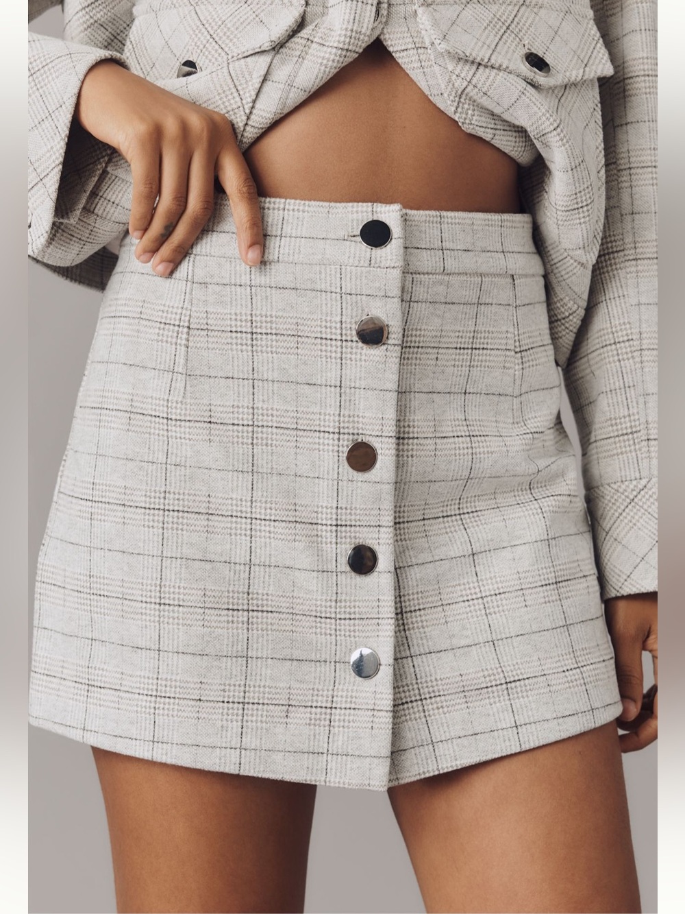 Anthropologie Preppy Maeve Cozy Plaid Mini Skort Gray Mini Skirt Shorts 10